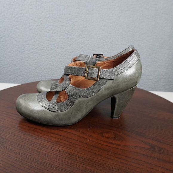 Miz Mooz Mary Jane Shoes Womens‎ Size 11 Gray Leather Strappy Front Heel - Picture 1 of 16